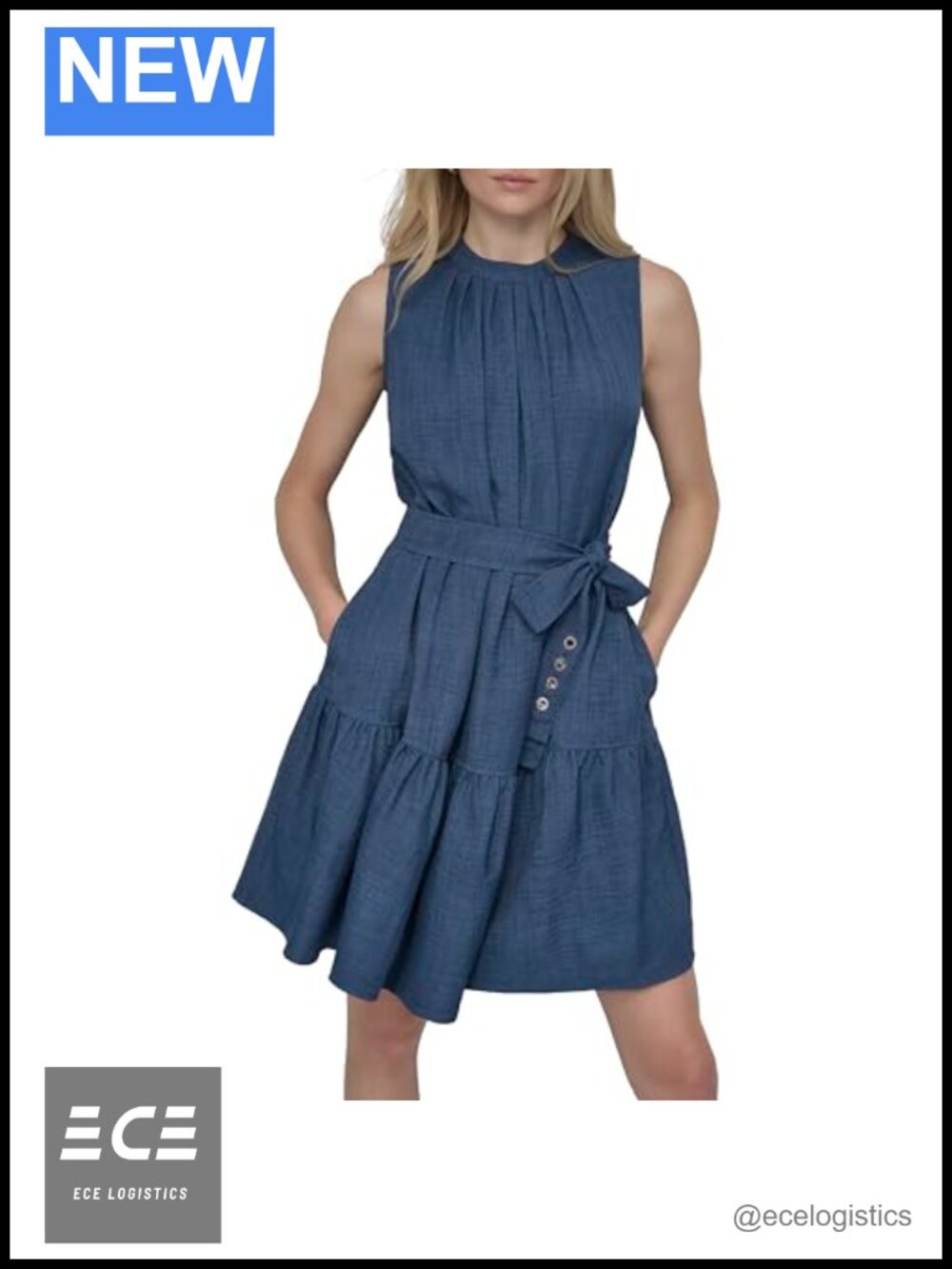 DKNY Sleeveless Jewel Neck Fit and Flare Dress Zipper Casual Year-Round